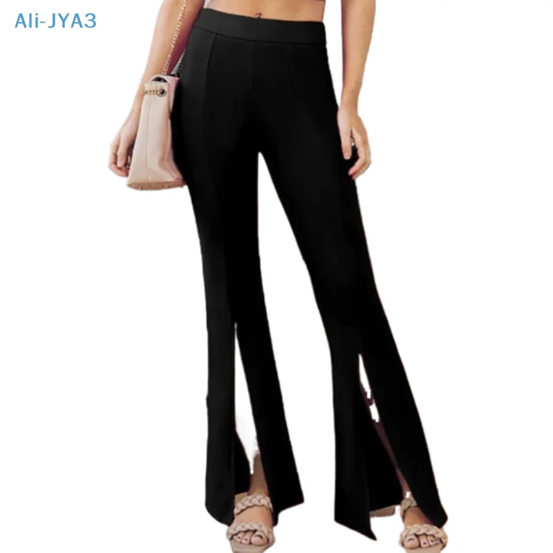 

Women's Casual Pants Slim Fit Stretch High Waist Front Slit Solid Color Flare Pants