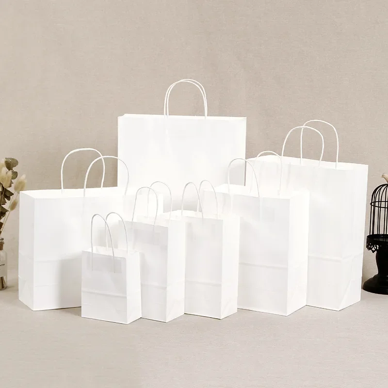 HUAPRINT White Paper Gift Bags With Handles - 20 Pack, 7x4x9 Inches, Sturdy Shopping & Party Favor Bags