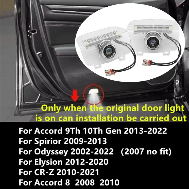 2Pcs Led Car Door Welcome Lamp 3D Projector Ghost Shadow Lights For Honda Accord 9Th 10Th Gen CR-Z CR Z Spirior Elysion Odyssey