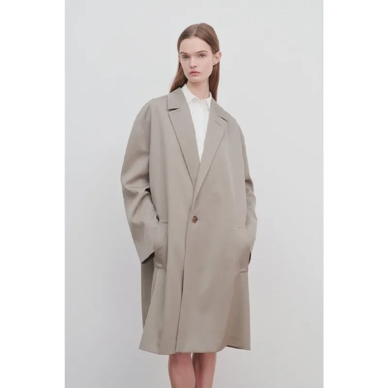 

*R0w@ Trench Women's 2023 Autumn/Winter New Twill Wool Blended One Button Classic Windbreaker Basic Coat