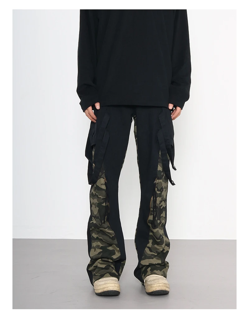 Description Picture 3 of itemMen Patchwork Camouflage Cargo Pants Streetwear Side Pockets Harajuku Joggers Unisex Hip Hop Baggy Loose Straight Flare Trousers