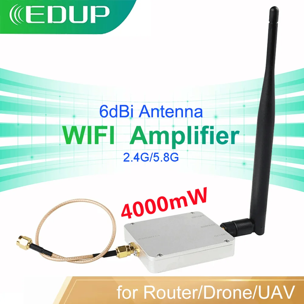 Edup Wifi Booster Amplificatore 2.4G E 5.8G Long Range 4000Mw Booster 6Dbi Antenna Wireless Wifi Signal Booster Per Router Drone Uav