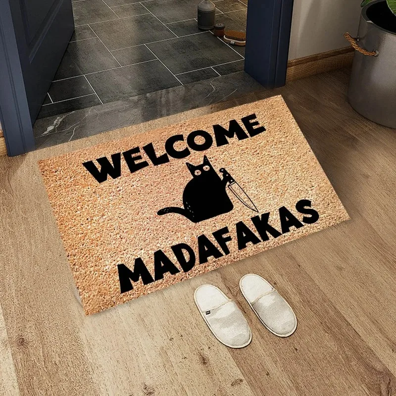 Kitchen Floor Mat Dark Cat Welcome Madafakas Full Print Doormat Home Decor Kitchen Bathroom Decor Fun Gifts For floor mat kitchen rug