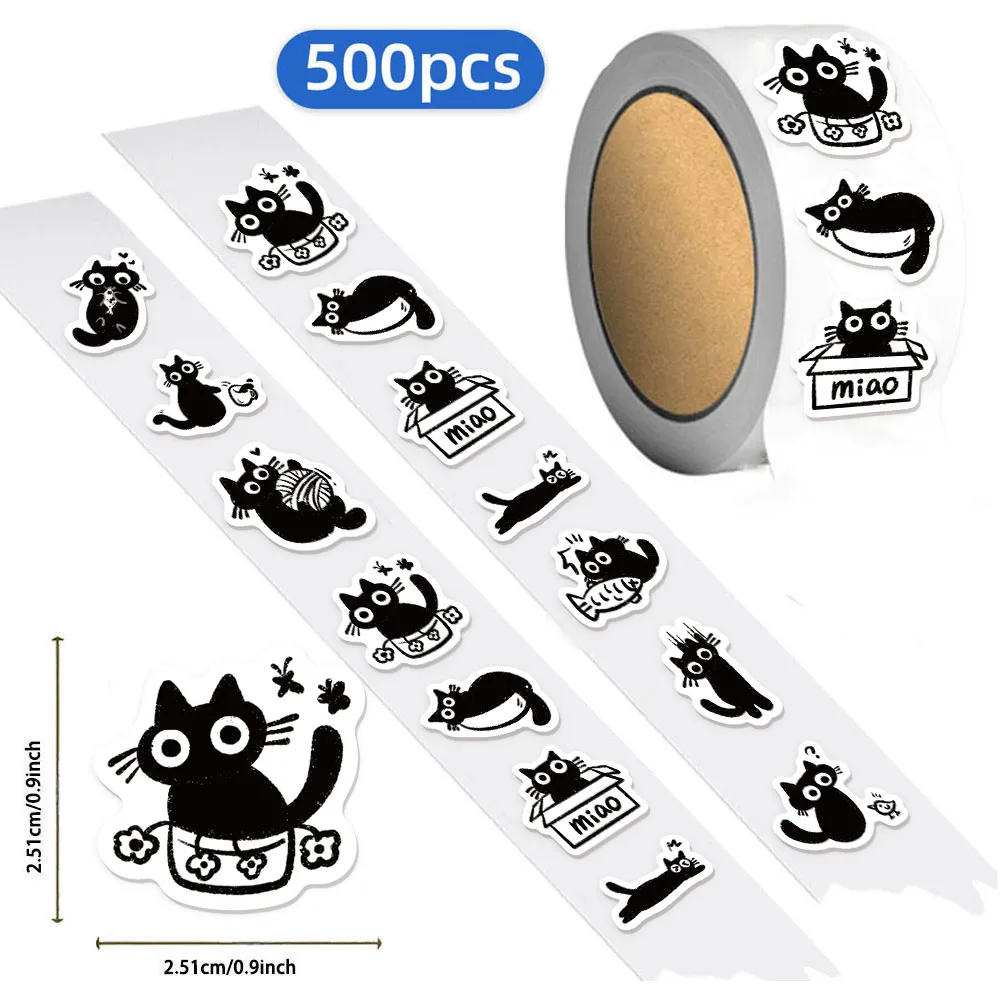500PCS Kleine Schwarze Katze Roll Aufkleber Graffiti Aufkleber DIY Telefon Fall Laptop Wasser Flasche Wasserdichte Aufkleber