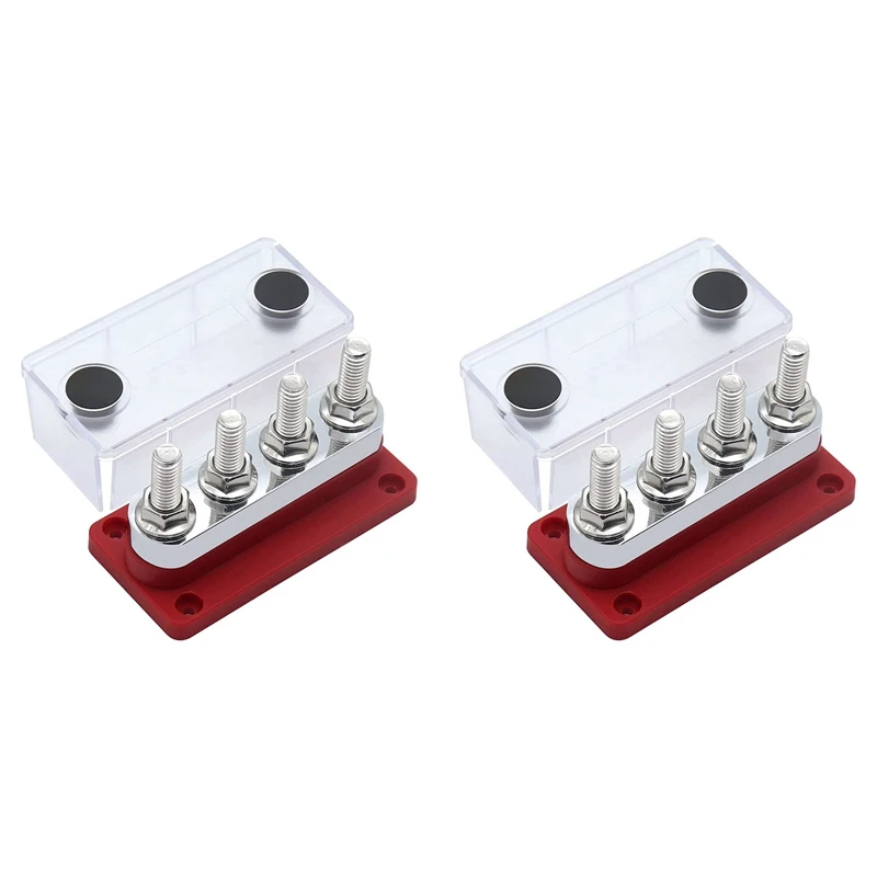 마린 버스 바 터미널 블록, 마린 DC 12V, 24V, 48V, 커버 포함, 레드, 2X 600A, 4 스터드 (3/8 인치), M10