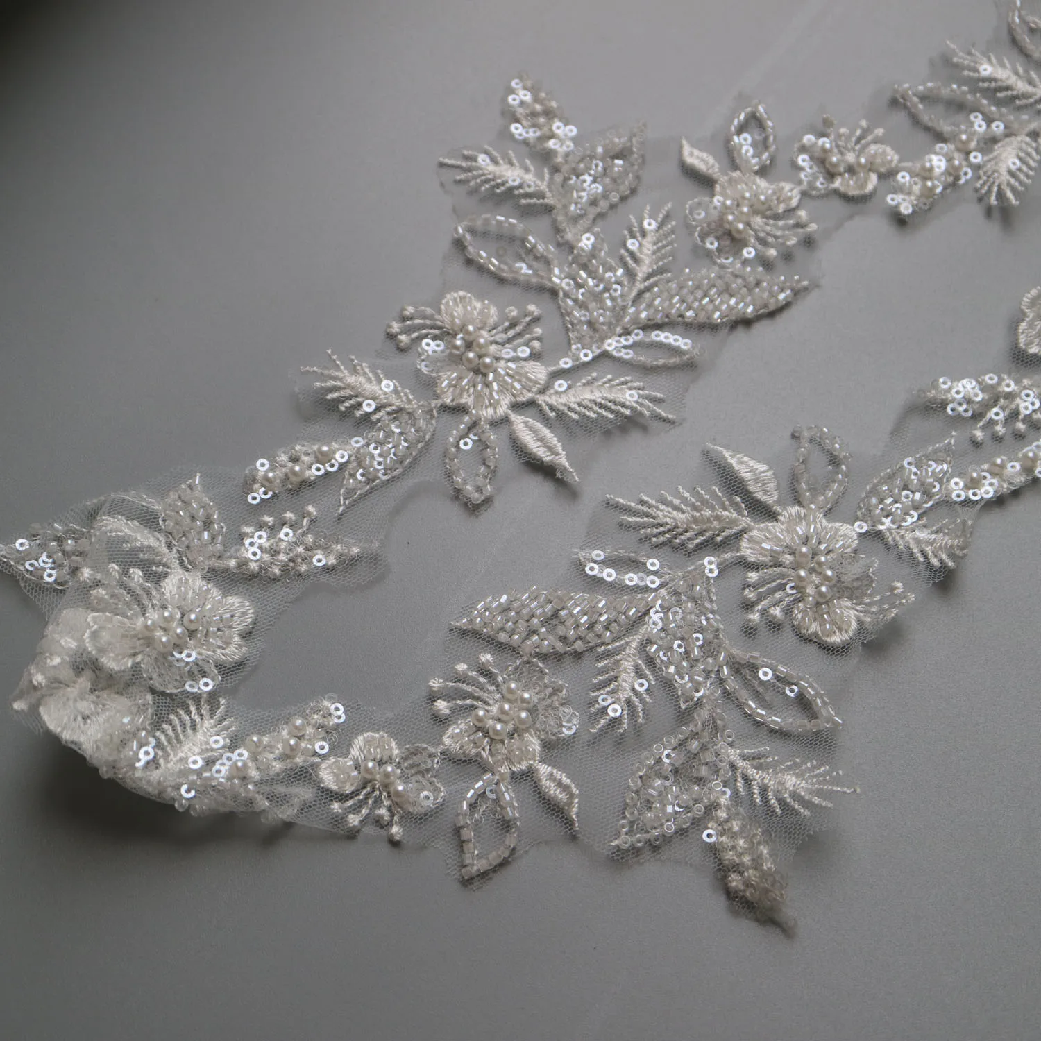 Luxury 1yard sequin beaded appliques for wedding dresses DIY