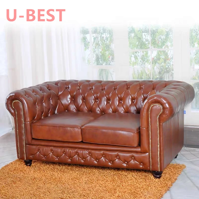 U-BEST Europe Classic Vintage 3 Seat Living Room Couch Leather Sofa Luxury Chesterfield Sofa Sectional Cama 2 Plazas