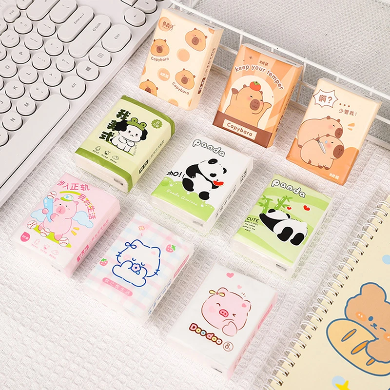 9 Packs Cute Capybara Panda Handkerchief Paper Soft Three Layer Toilet Tissue Cartoon Handkerchief Paper Portable Toilet