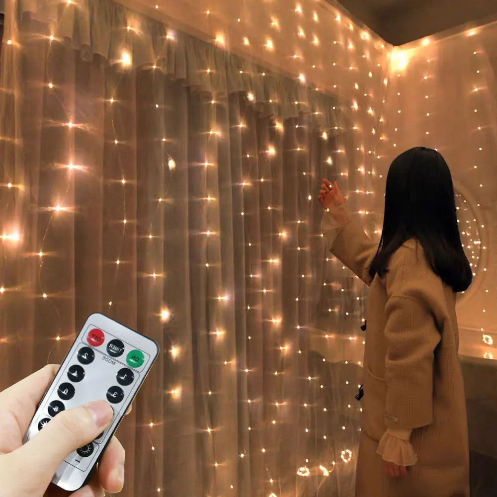 LED 커튼 고드름 스트링 조명, 8 가지 모드, 크리스마스 요정 조명, 화환 야외 가정 웨딩 파티 정원 장식, 6m, 3m