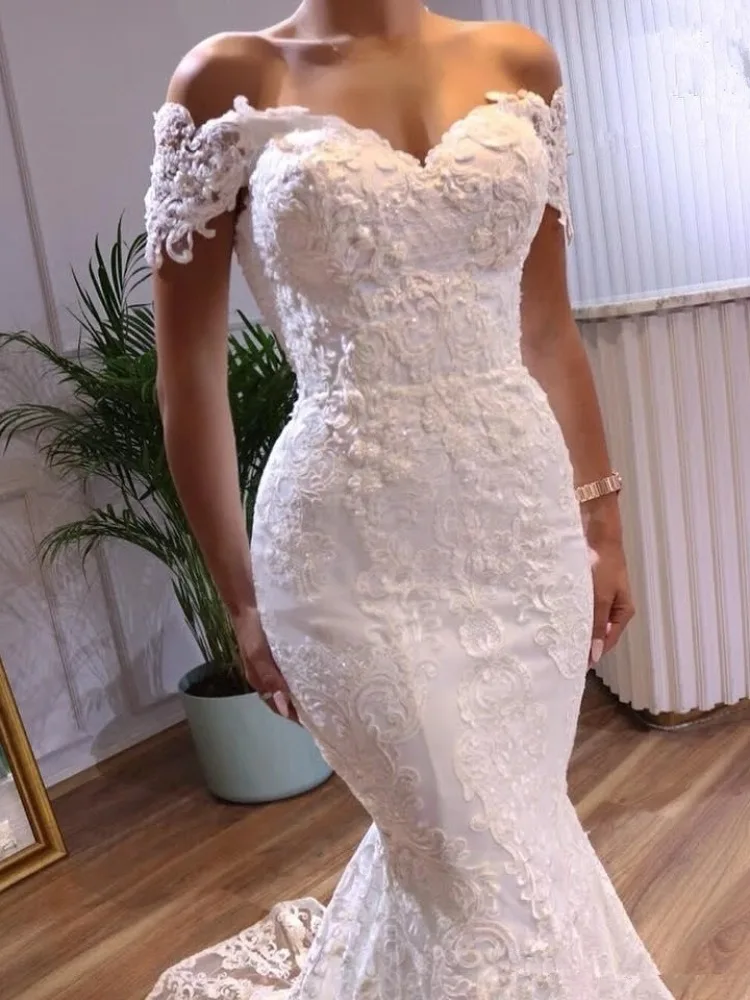 Elegant Mermaid Wedding Dress Sweetheart Off the Shoulder Appliques Lace Up Back Bridal Gown Boho Vestido De Novia wedding dresses