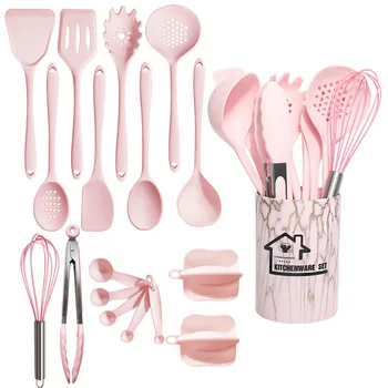18-Piece Pink Silicone Utensils 1