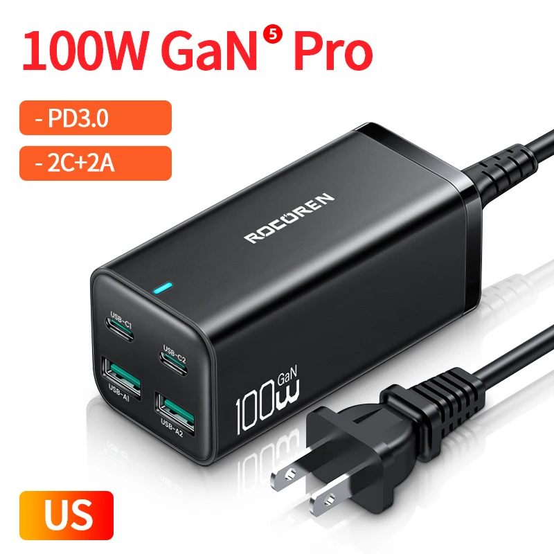 Rocoren-cargador de escritorio GaN 100W, carga rápida 4,0 QC 5,0 3,0 PD  USB-C tipo C, carga rápida USB para MacBook, Samsung, iPhone, ordenador  portátil - AliExpress