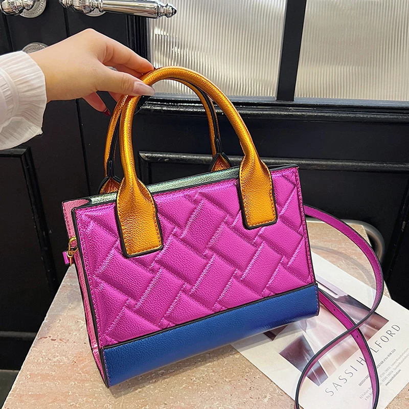 Women's K-G Colorful Splicing Chain Bag Shoulder Bag Fashion Ladies Zip Small Square Crossbody