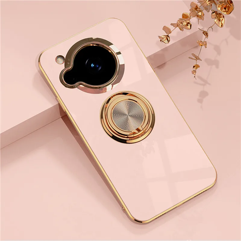 Magnetic Adsorption 6D Plating TPU Case with Ring and Stand Shell Cover