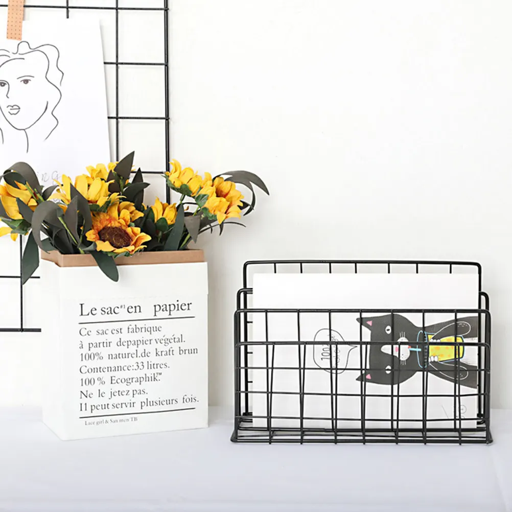 데스크탑 메일 정리함 금속 보관함 3칸 컴팩트 와이어 메쉬 파일 홀더 스타일리쉬 북 매거진 랙 사무실 책상 정리함