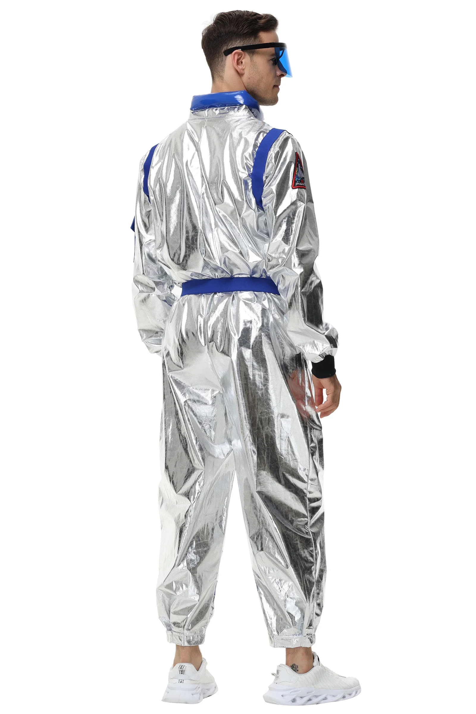 Side pose of silver astronaut suit