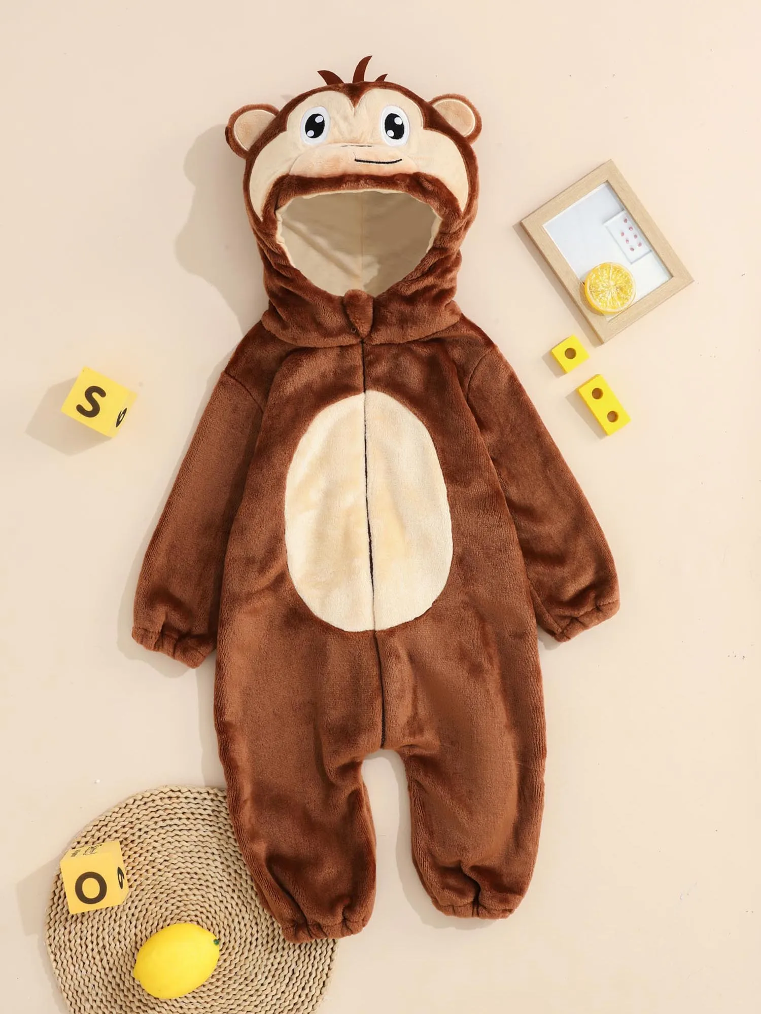 Toddler Boys Girls Animal Outfit Long Sleeve Zip-Up Cartoon Animal Hooded 3D Tail Jumpsuit for Home Theme Party Cosplay Costumes 4