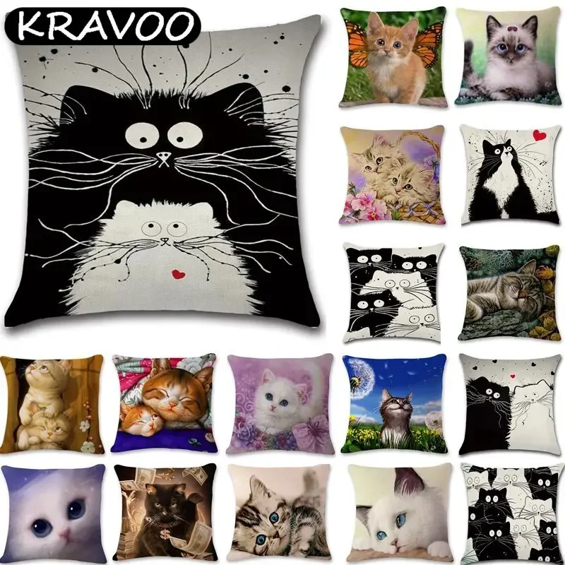

1 Pcs Cartoon Cat Pattern Cotton Linen Throw Pillow Cushion Cover Seat Car Home Sofa Bed Decorative Pillowcase funda cojin