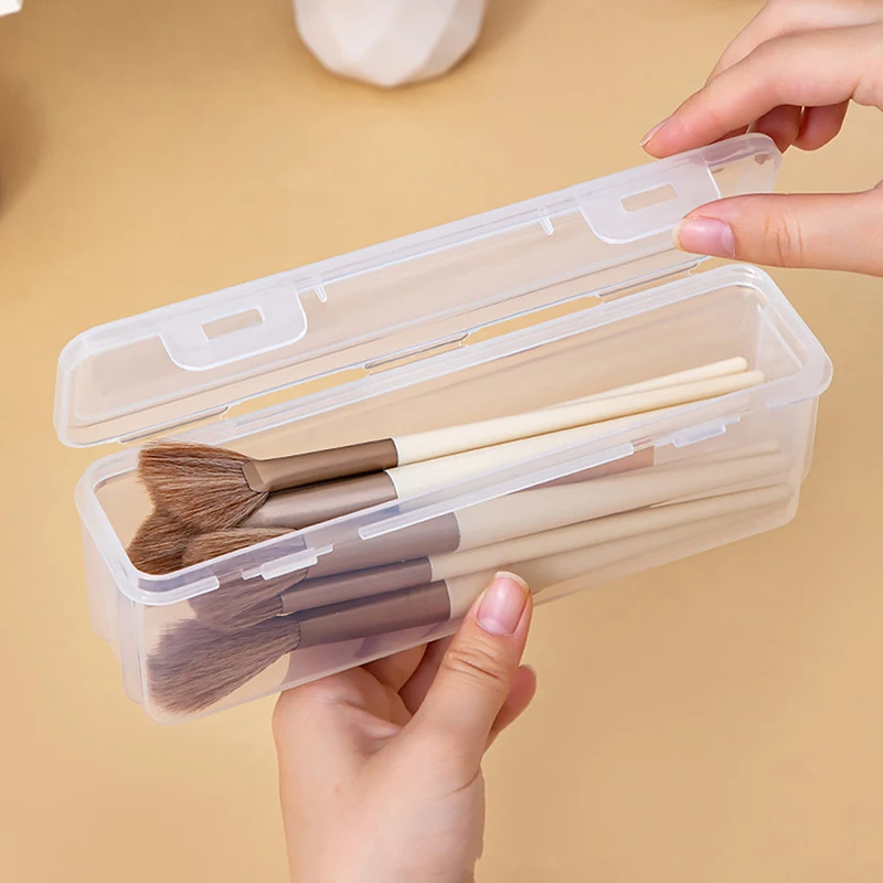 1pc Portable Women Cosmetic Bag Storage Organizer Makeup Brush Transparent With Cover Organizer Eyebrow Pencil Boxes Tools 4
