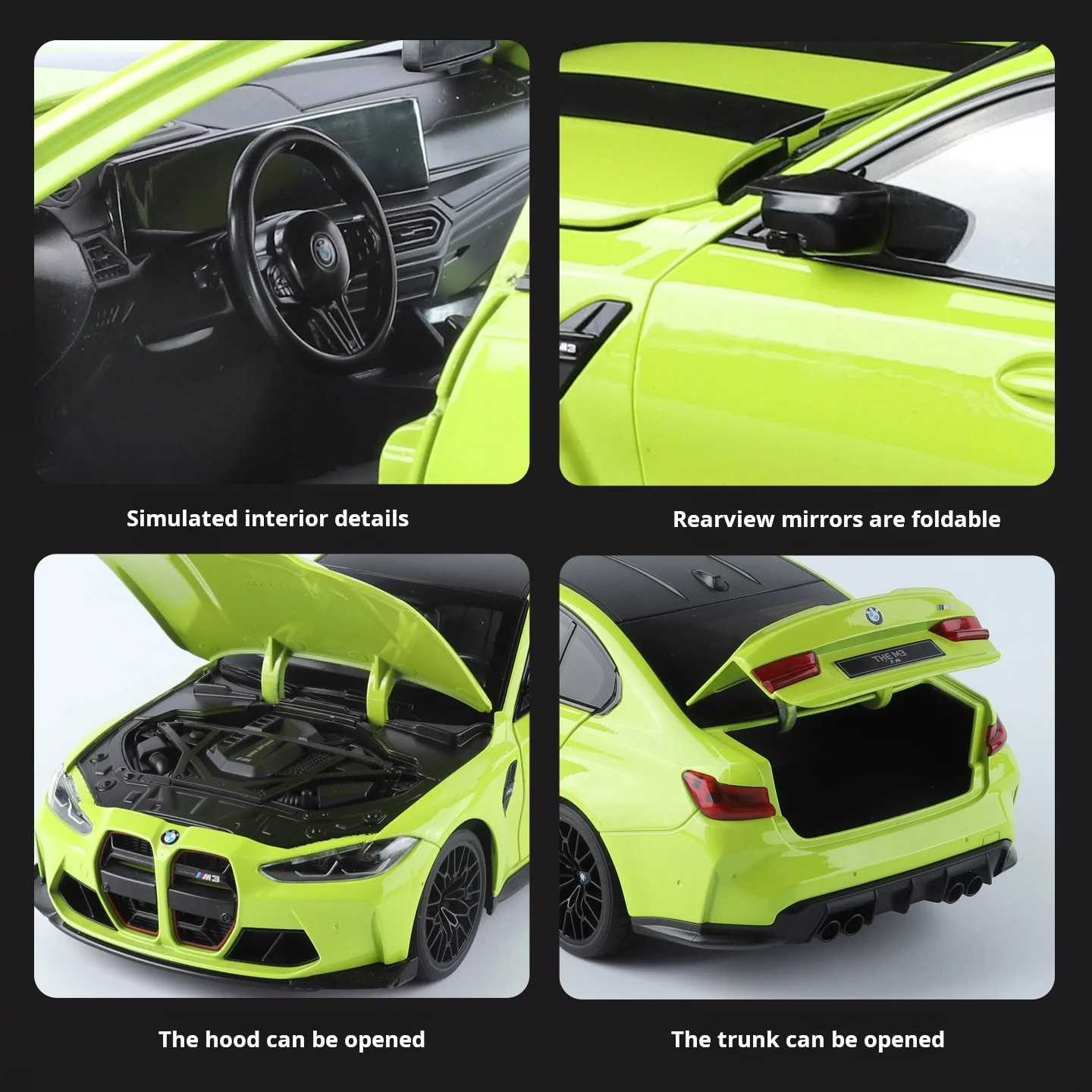 1:18 BMW M3 모델카 정교한 시뮬레이션 합금 다이캐스트 모델 고성능 쿠페 자동차 수집용 장식품 조명 및 사운드 포함