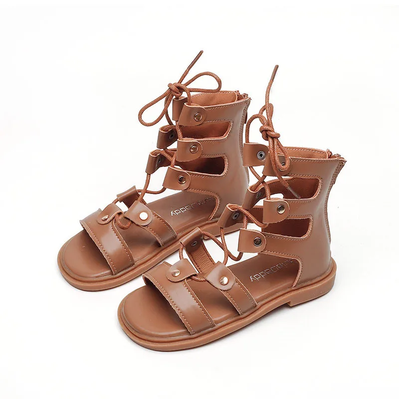 

Summer Shoes Girls Gladiator Sandals Cross-tied Boots For Baby Kids Casual Shoes Roma Lace up High Top sandalias botas