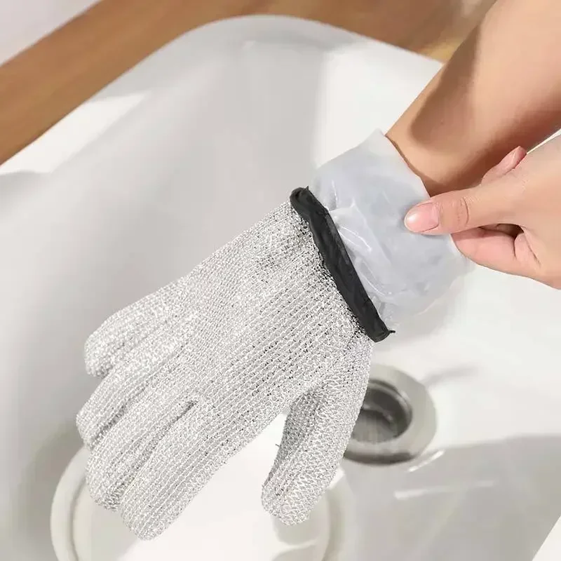 1 Pair Housework Cleaning Gloves Steel Wire Ball Dish Washing Gloves Kitchen Waterproof Brush Oil Bowl Artifact Cleaning Tools