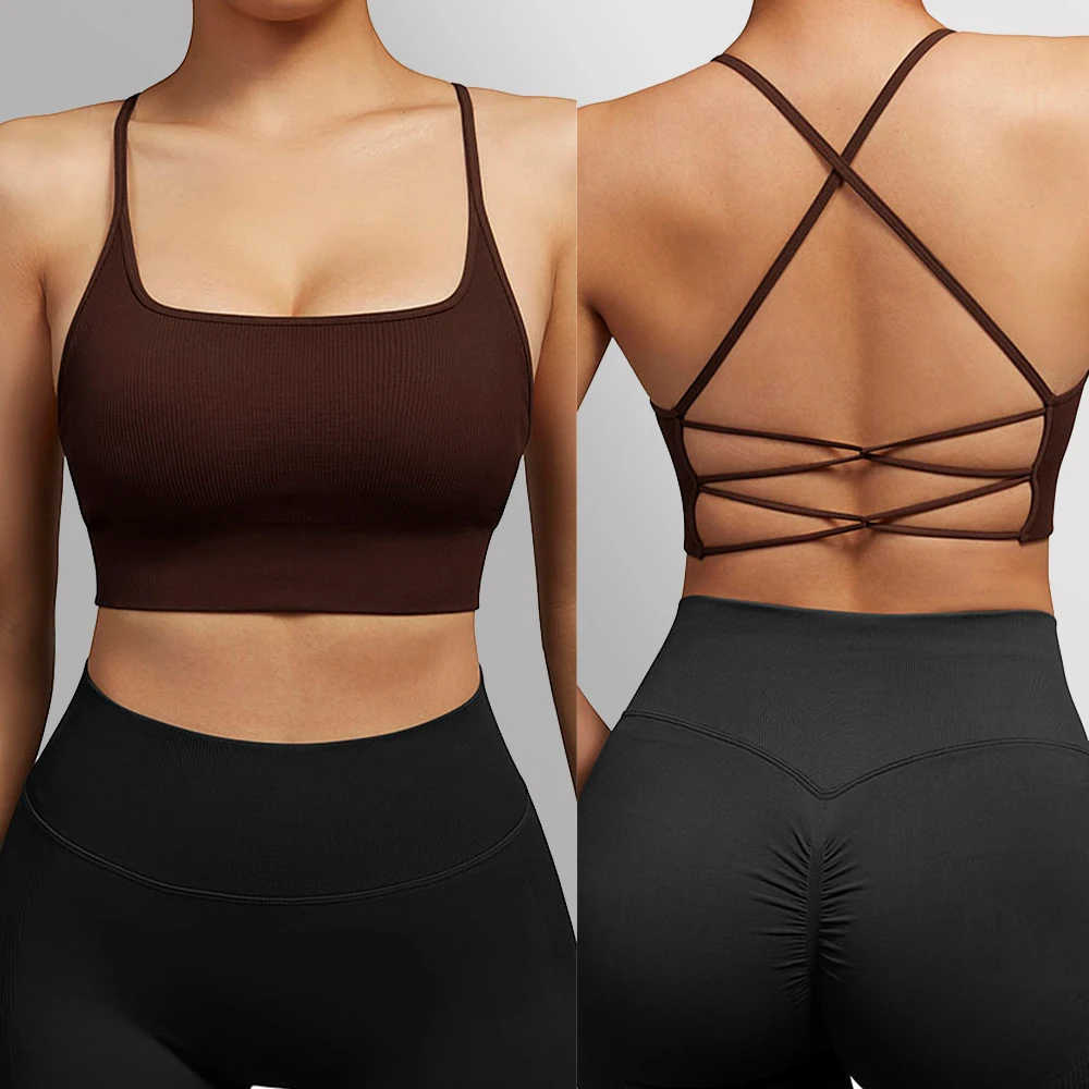 

New Yoga Bra Women Cross Crop Top Vest Top Women Breathable Shockproof Gym Top underwear Female Push up Sports Bras For Fitnes