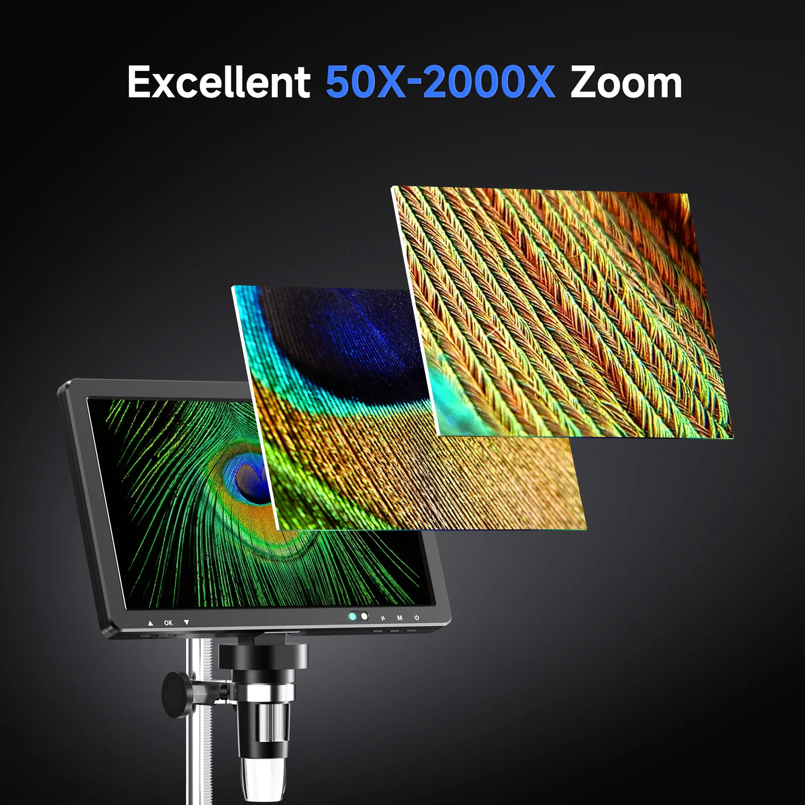 RIEVBCAU 10.1'' HDMI Digital Microscope 2000X Coin Microscope with 10 LEDs 20MP Soldering Microscope for Electronics,PCB, Repair 4