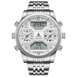 YATSSO Men's Luxury Chronograph Watch - 5ATM Waterproof Stainless Steel Quartz Timepiece (1284 - Silver)