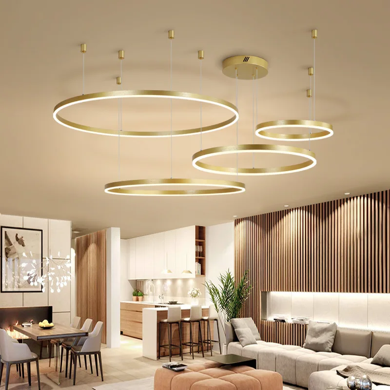 

Luxury Modern LED Chandelier Acrylic Aluminum Ring Chandelier for Living Room Dining Room and Bar Indoor Lighting at its Finest