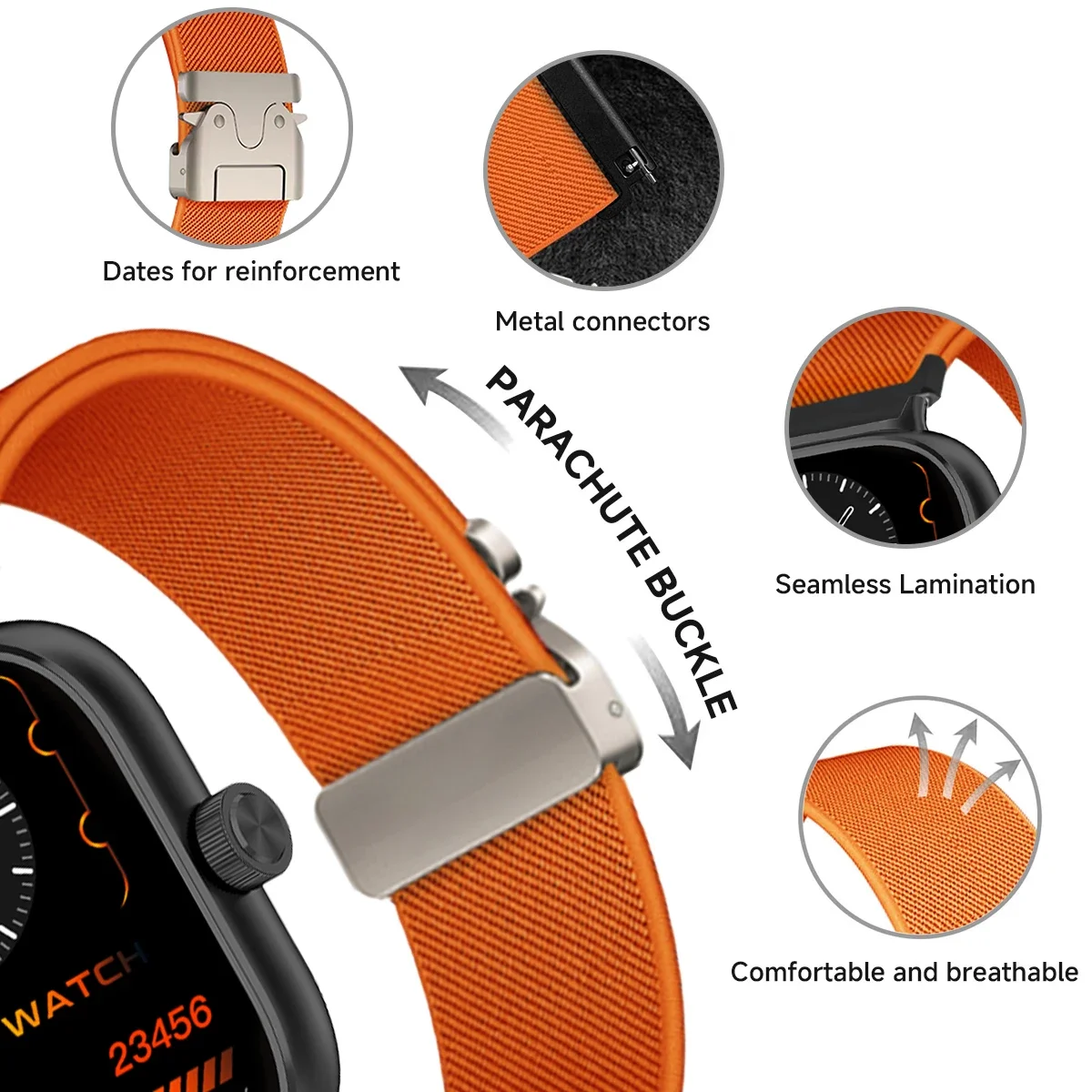 Nylon and Metal Sport Watchband Strap