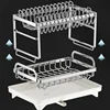 Kitchen Dish Drying Rack Adjustable Stainless Steel 2 Tier Plates Organizer Dish Bowl Drainer Storage Rack Kitchen Utensils 6