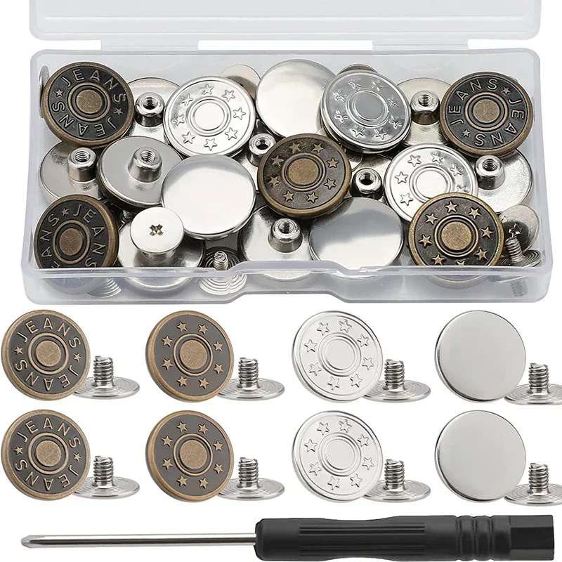 12 Bottoni A Vite Per Jeans E Pantaloni, Ottone Regolabile, 17 Mm, Con Cacciavite, Bronzo