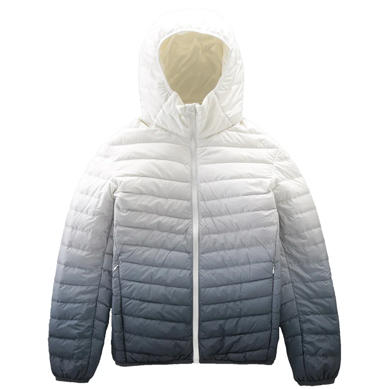 Top Grade Gradient Color Men's Hooded Puffer Jackets New Winter 90% White Duck Down Men Ultra Lightweight Warm Down Coats
