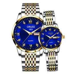 Elegant Automatic Couple Watches - Night - Luminous, Waterproof, and Luxuriously Simple Design (Silver gold blue)