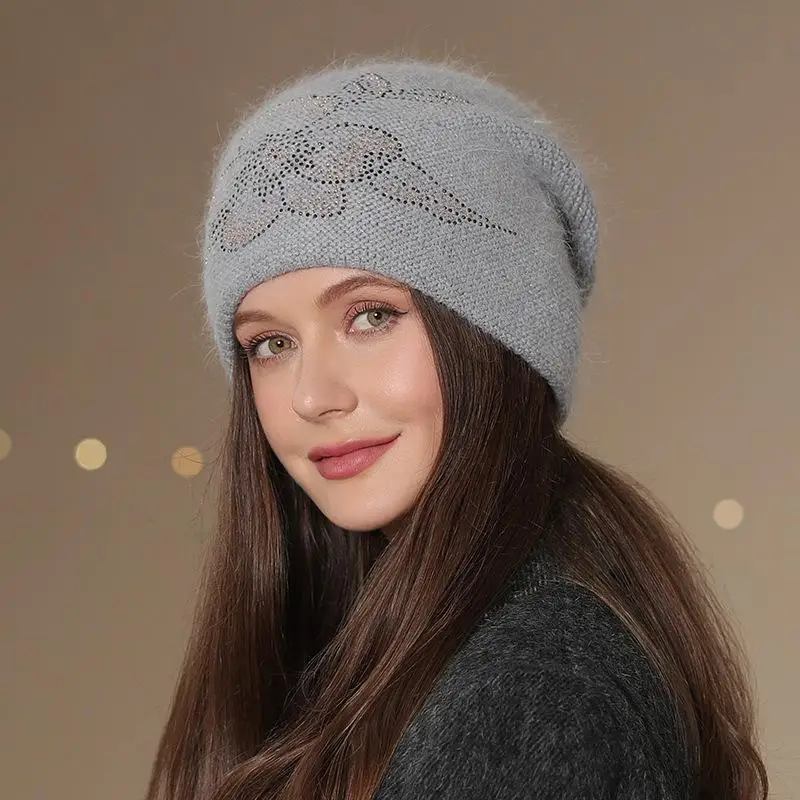 Neue Frauen Winter Hut Mode Schmücken Beanie Hut Kaninchen Fell Mischung Warme Winter Kappe Für Weibliche Casual Streetwear Gestrickte Hut – Detail 9