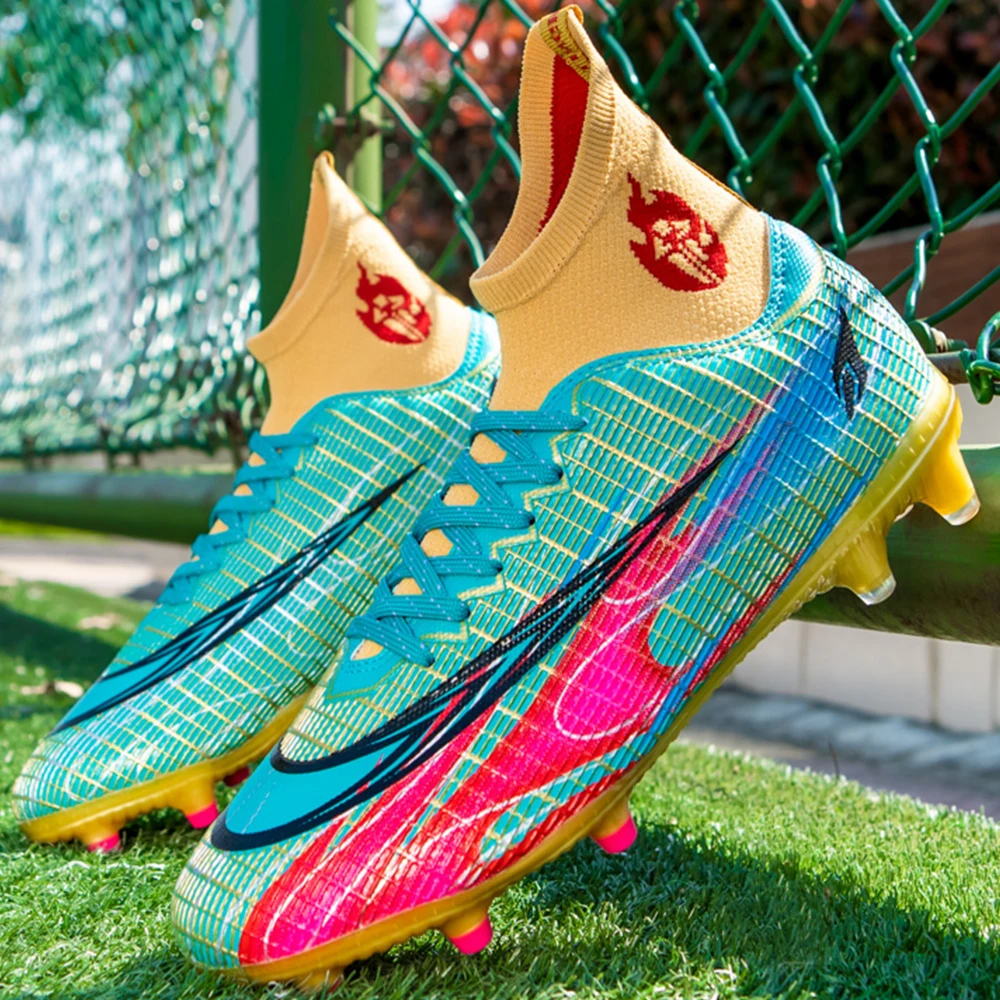 Men's Football Boots TF/FG Tall Football Boots Men's Youth Adult Non-Slip Spike Grass Training Competition Sneakers