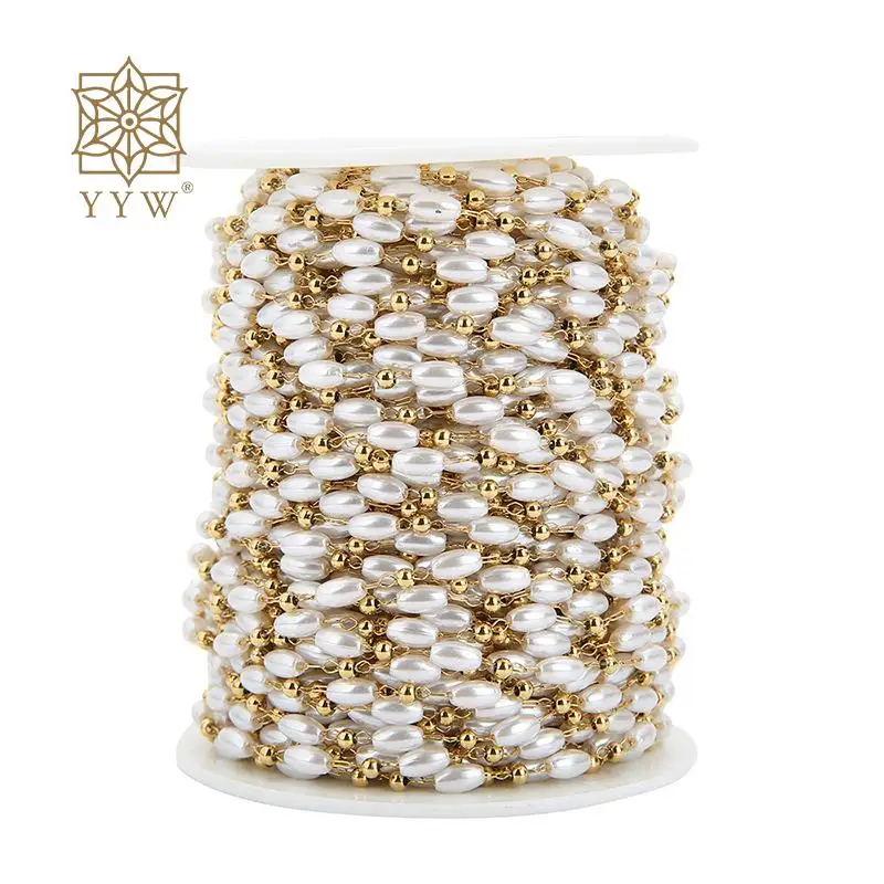 

Stainless Steel 2.5mm Ball Beaded Chains With 3.5mm Imitation Pearl For Diy Eyeglasses Women Necklaces Bracelet Jewelry Making