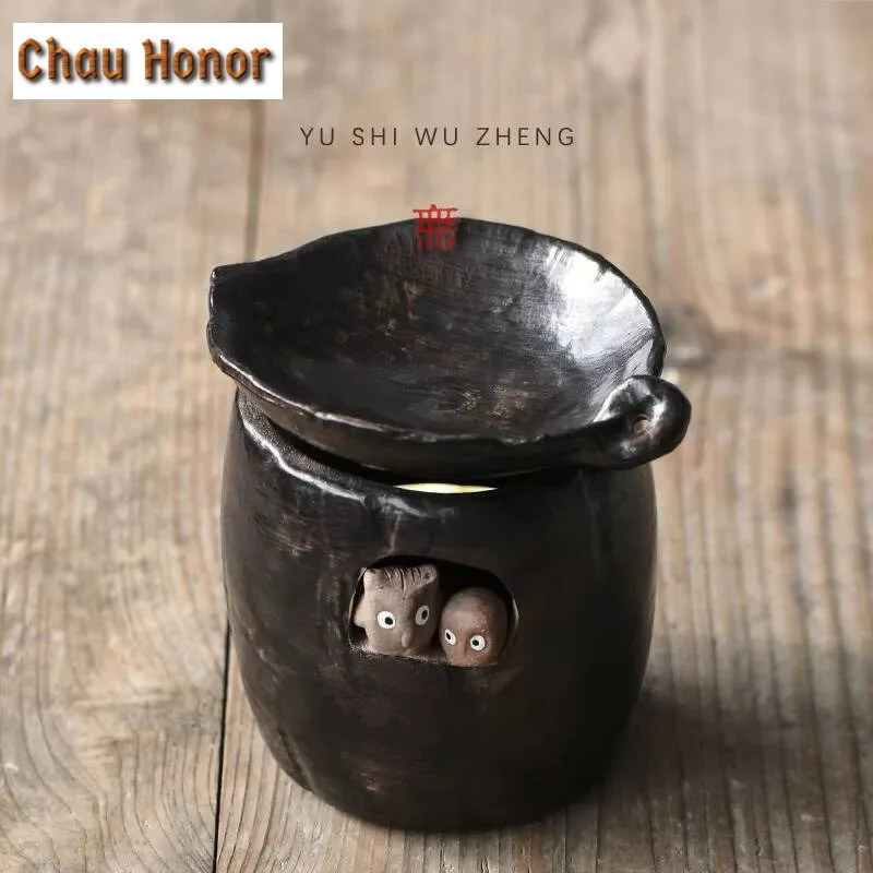 Wabi-sabi Style Stoneware Tea Roaster Creative Owl Japanese Tea Roaster Tea Ceremony Accessories Ceramic Tea Leaf Incense Burner