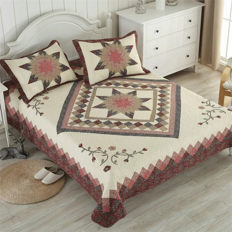 Patchwork-Retro-Baumwoll-Steppdecken-Set, 3-teilig, gesteppte Tagesdecke, Queen-Size-Bettdecke, Decke im Schlafzimmer, Polsterung, Bettdecke, Matratzenauflage – Detail 22