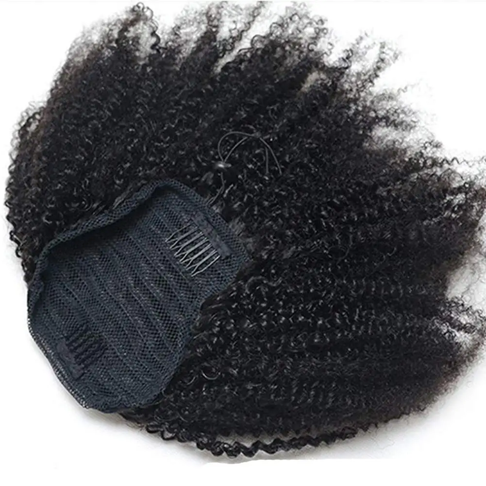 Alipretty Afro Kinky Curly Ponytail Brown Color 4# Drawstring Ponytail Human Hair Extensions For Women Brazilian Remy Hair Clips human hair extensions