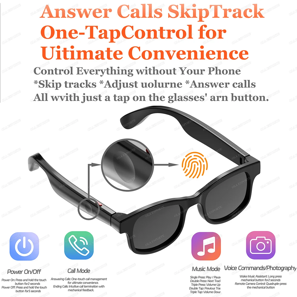 New Smart Glasses Interchangeable Lenses Multi-function Wireless Bluetooth Headset Call Music Touch Smart Sunglasses Men Women