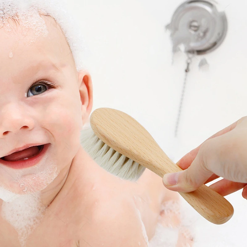 Description Picture 4 of itemBaby Care Pure Natural Wool Baby Wooden Brush Comb Brush Baby Hairbrush Newborn Hair Brush Infant Comb Head Massager