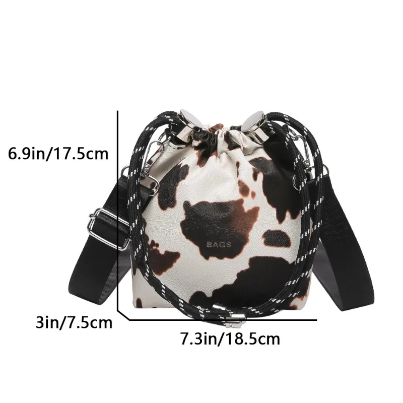 Mini Bag For Women Leopard Leather Bucket Crossbody Bag Small Phone Bag Drawstring Shoulder Bags Wide Strape Female Bolsa Black