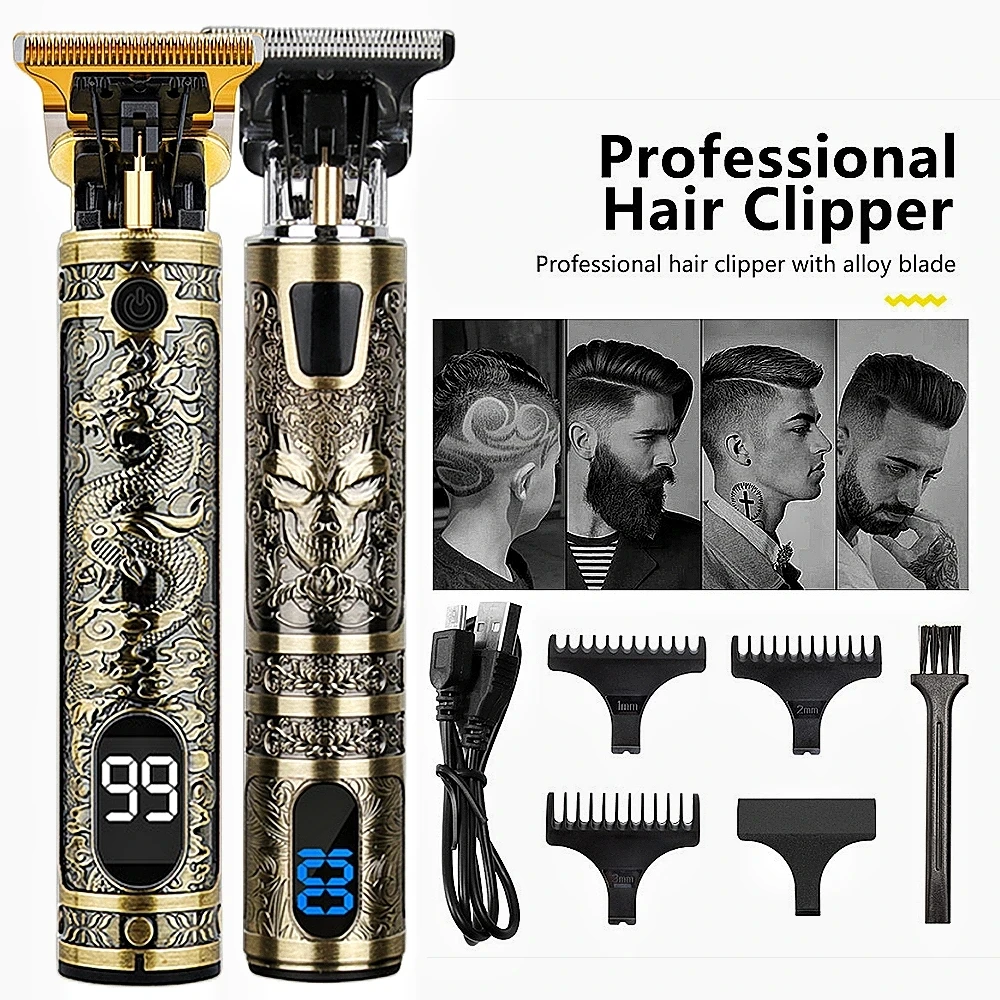 Digital Display Stainless Steel Cutter Head T9 Hair Trimmer Metal Body Men's Electric Shaver Men's Barber Machine hair trimmer hair clipper electric shaver