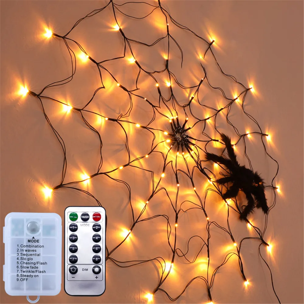 Halloween-Spinnennetz-Licht mit 70 LEDs, wasserdicht, schwarzes Spinnennetz-Licht, Halloween-Party-Dekoration für Haus, Hof, Bar, Spukhaus_voghion.com