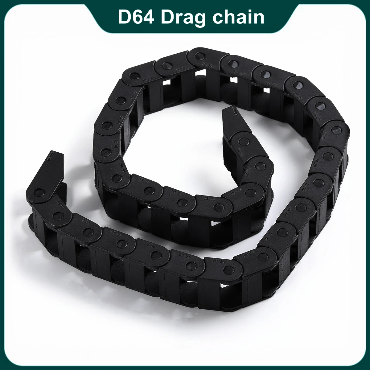 Neje D64 10x20mm 640mm Length Black Plastic Flexible Drag Chain Cable Wire Carrier Open Type For