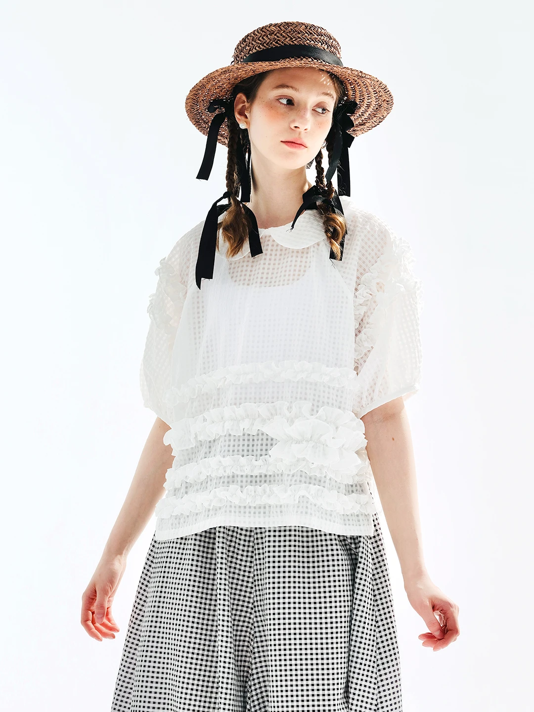 

IMAKOKONI Original Design White Half Sleeve Polo Collar Shirt Lace Splice Sweet Casual Summer Women's Top 234107