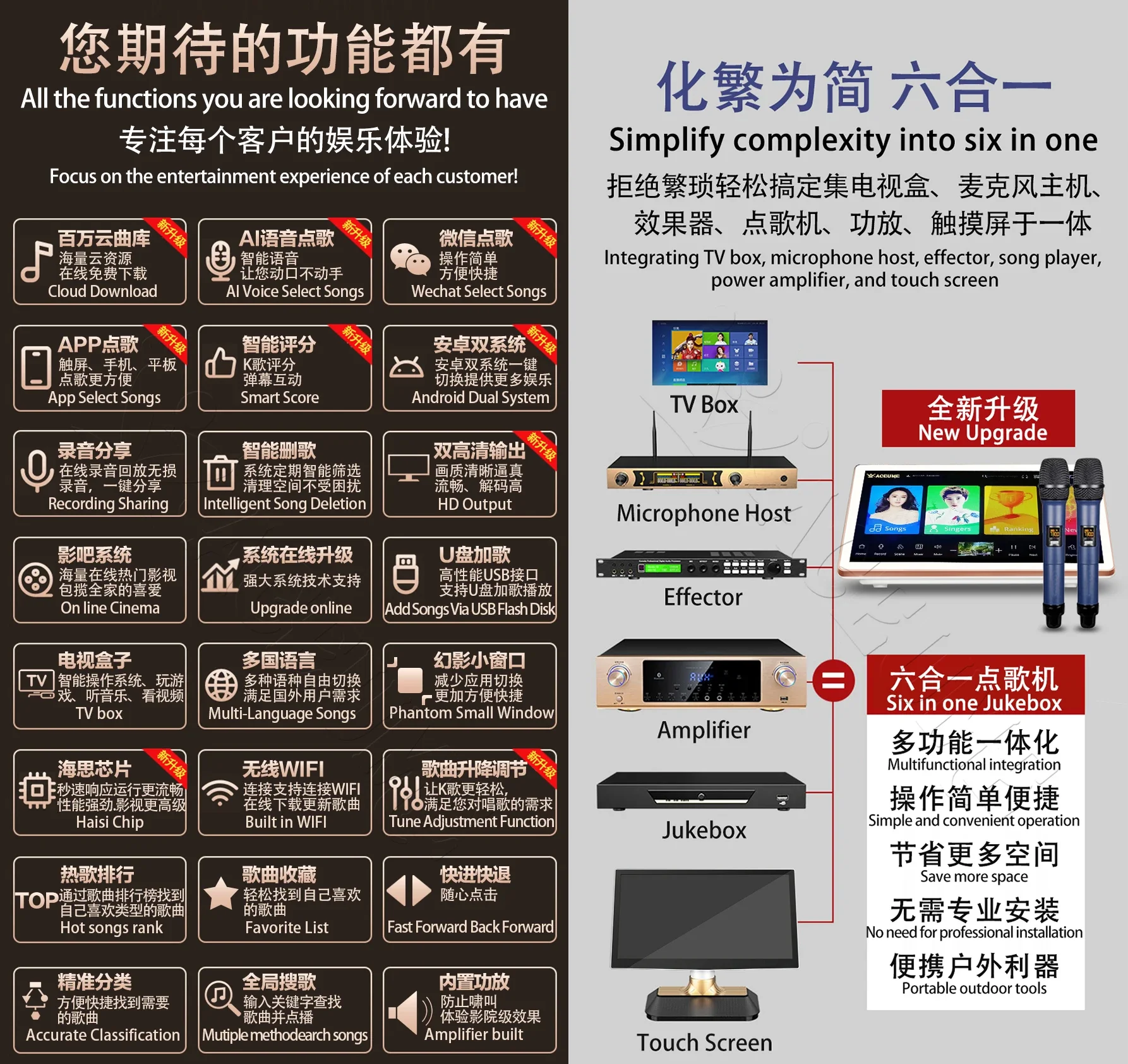 5TB HDD 89K Chinese English Songs 19" Touch screen karaoke player Speaker Set