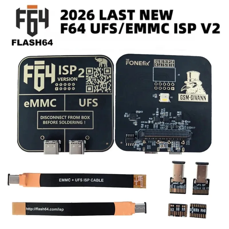 플래시 64 울트라 F64 박스 UFS & EMMC ISP V2 어댑터 (플렉스 케이블 세트 포함, 호스트 없음) 전자제품 수리 및 유지보수 도구용